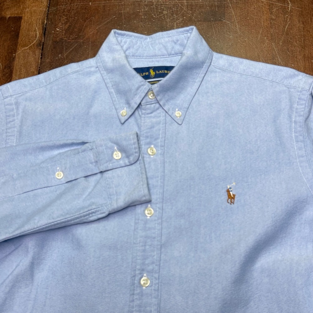 Polo Ralph Lauren Button Down Mens Medium Blue Oxford Long Sleeve Shirt OCBD